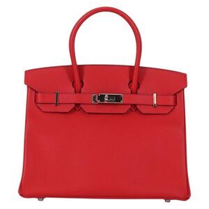 Hermes Birkin Handbag Red Epsom With Palladium Hardware Red Leather Handbag